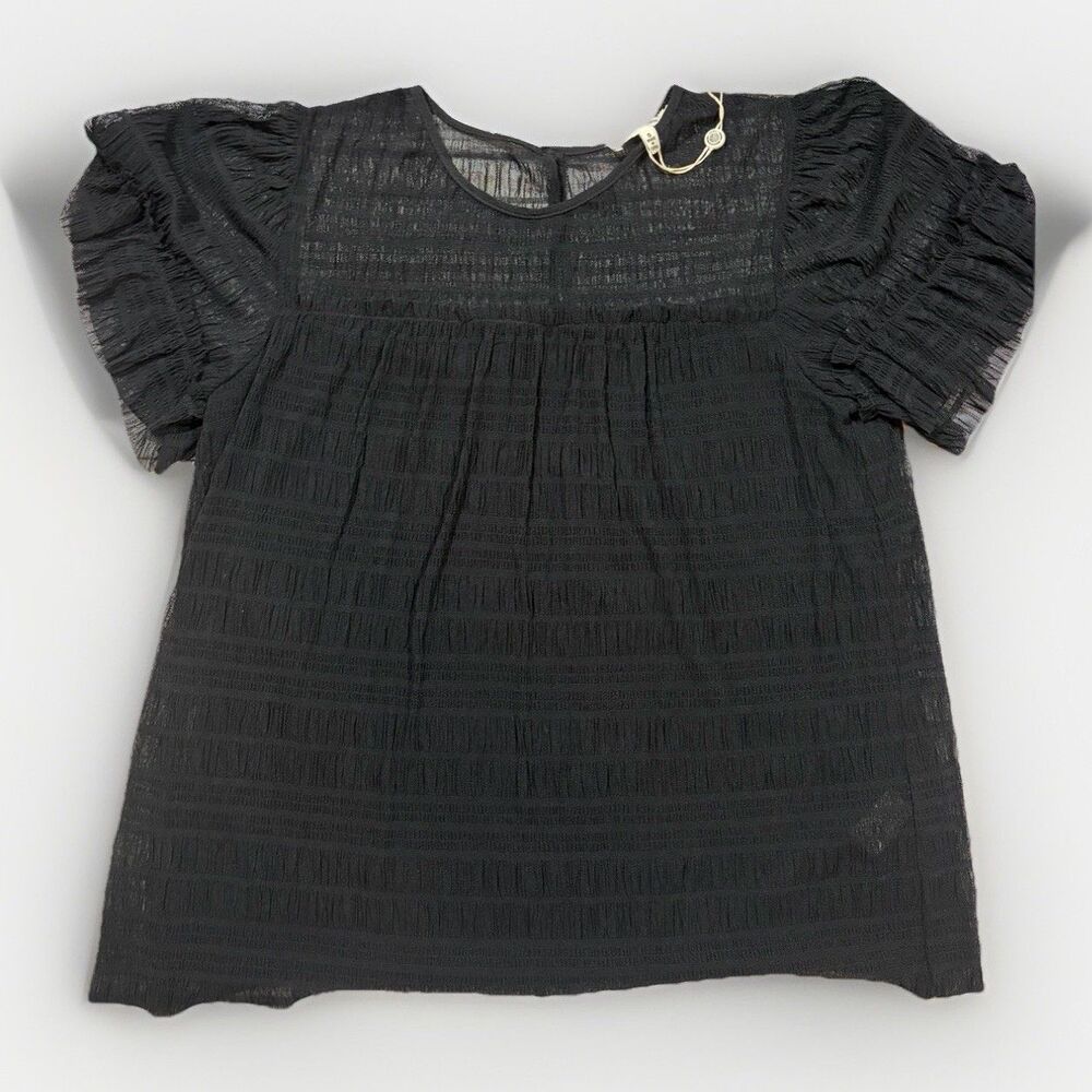 Max Studio Black Sheer Ruffle Sleeve Top Women's Size Small NWT